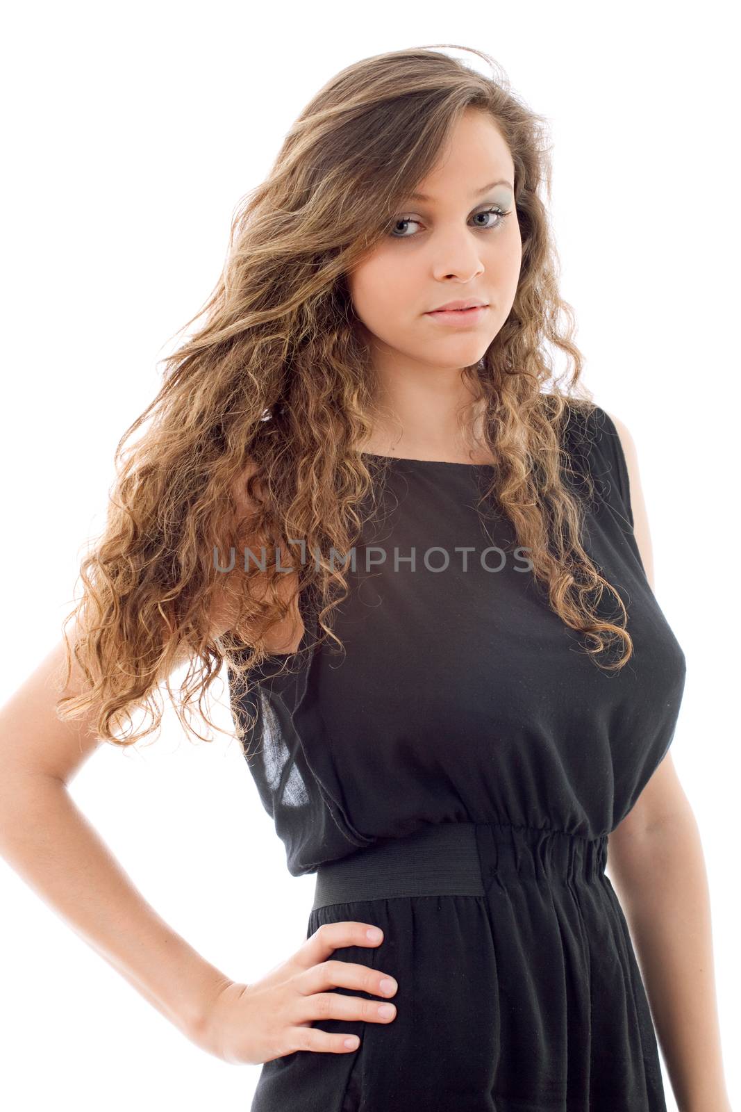 young casual beautiful girl, isolated in white