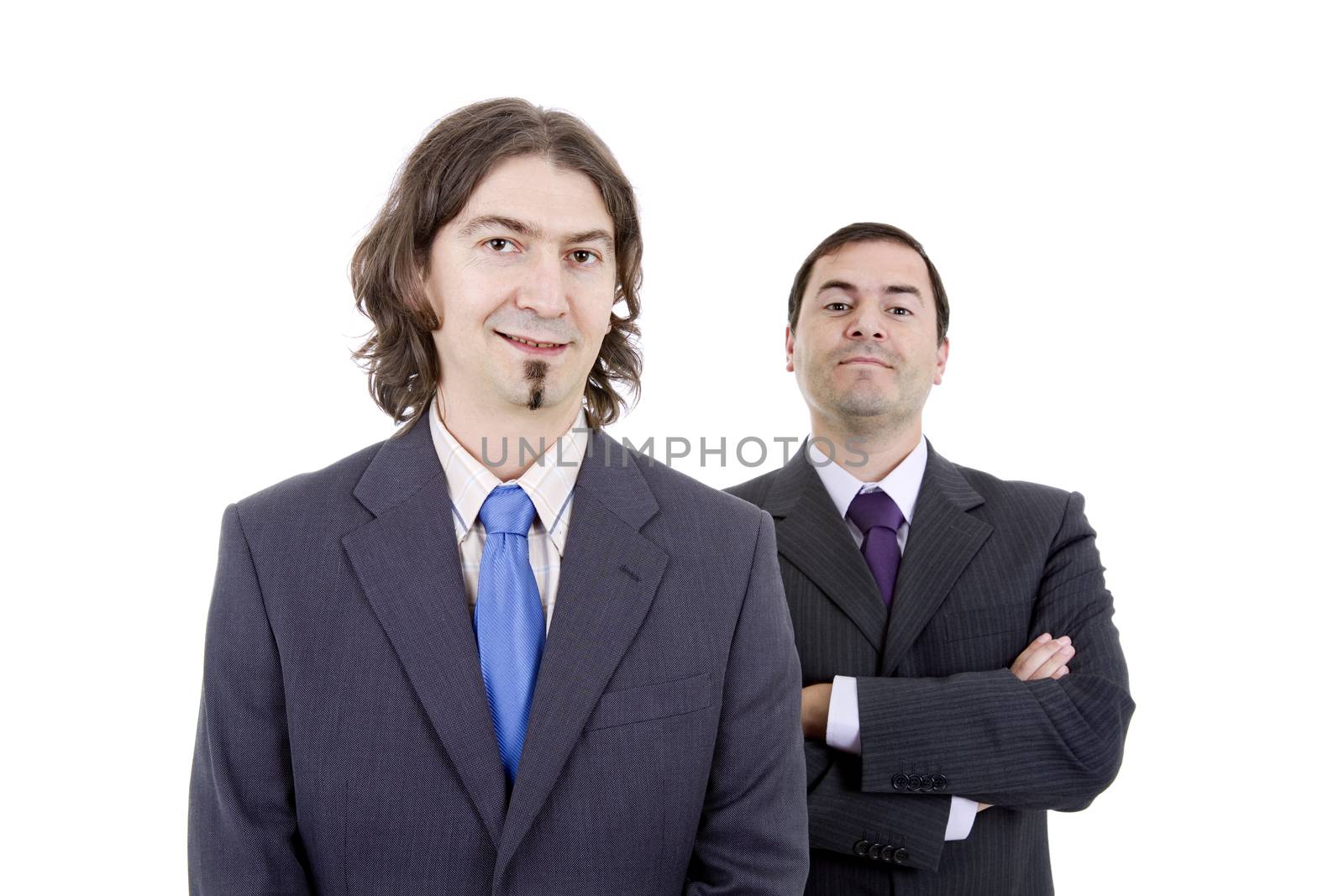 two young business men portrait on white