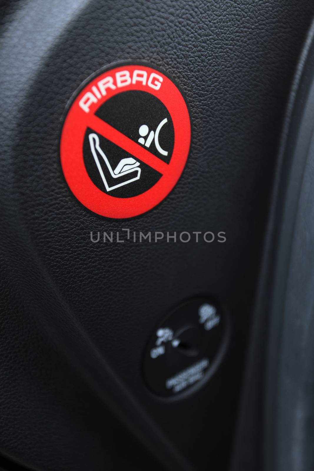 Closeup shot of airbag sign stickers in modern car by vladacanon