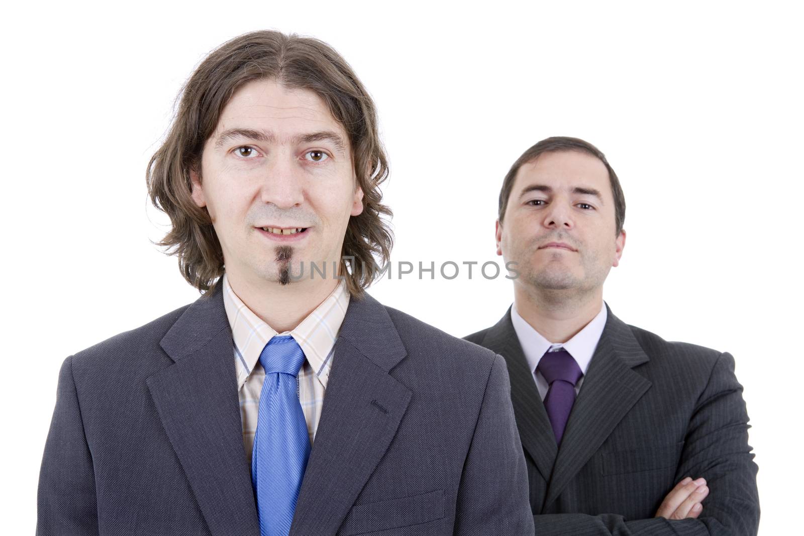 two young business men portrait on white