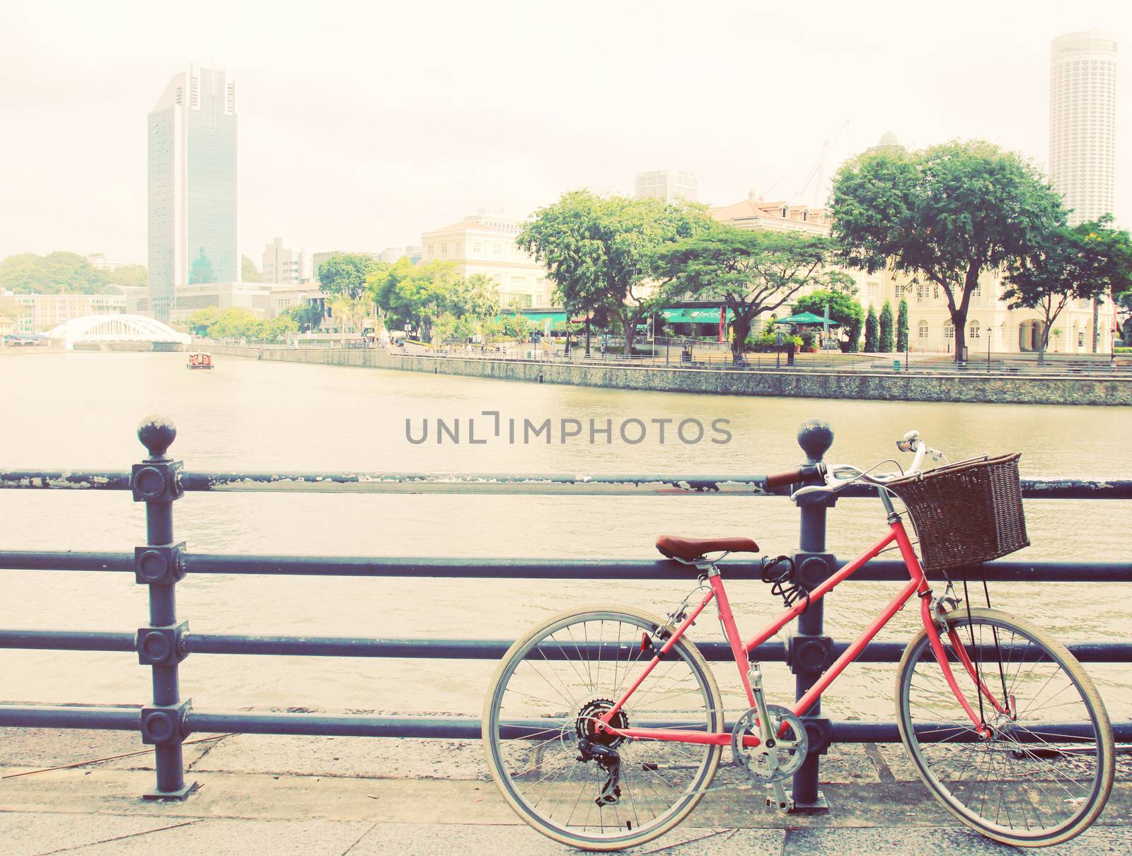 Classic city bicycle in Singapore, retro filter effect