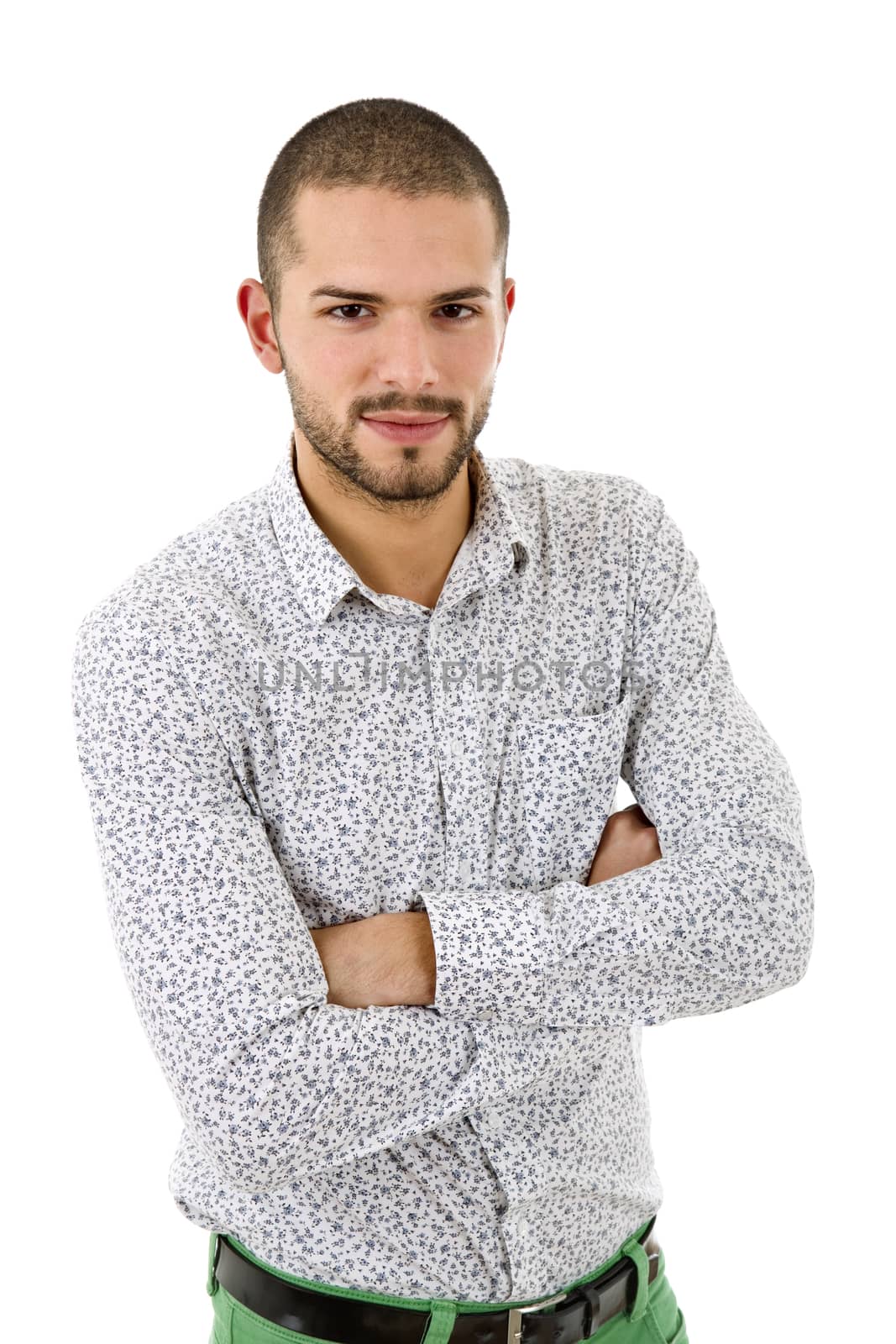 young casual man portrait, isolated on white