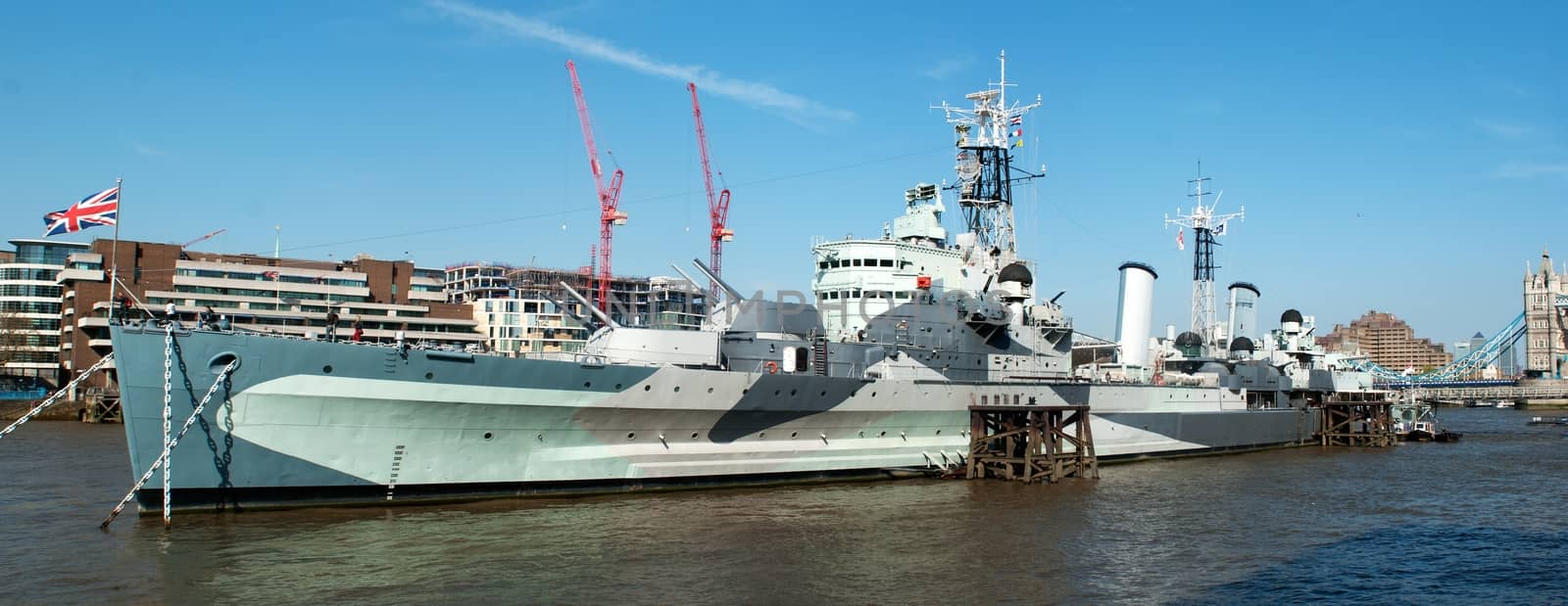HMS Belfast and Tower Bridge in London by mitakag