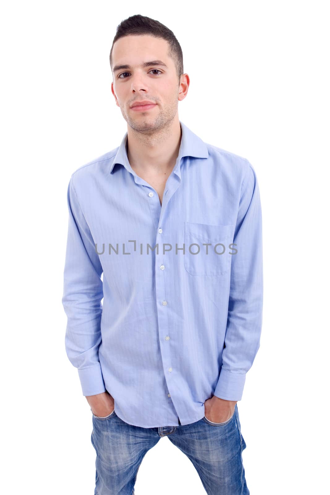 young casual man portrait, isolated on white