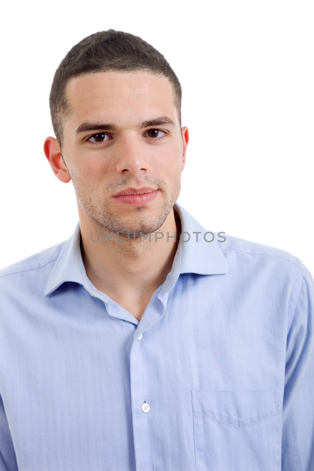 young casual man portrait, isolated on white