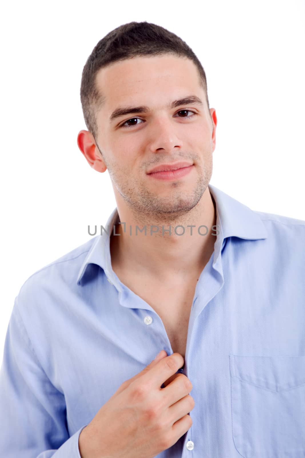 young casual man portrait, isolated on white