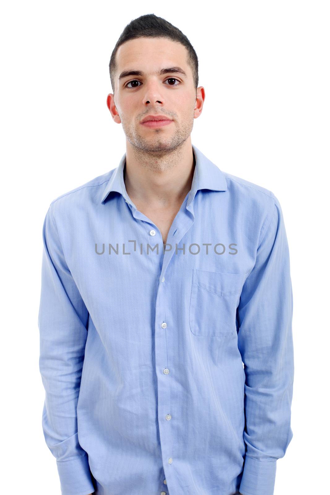 young casual man portrait, isolated on white