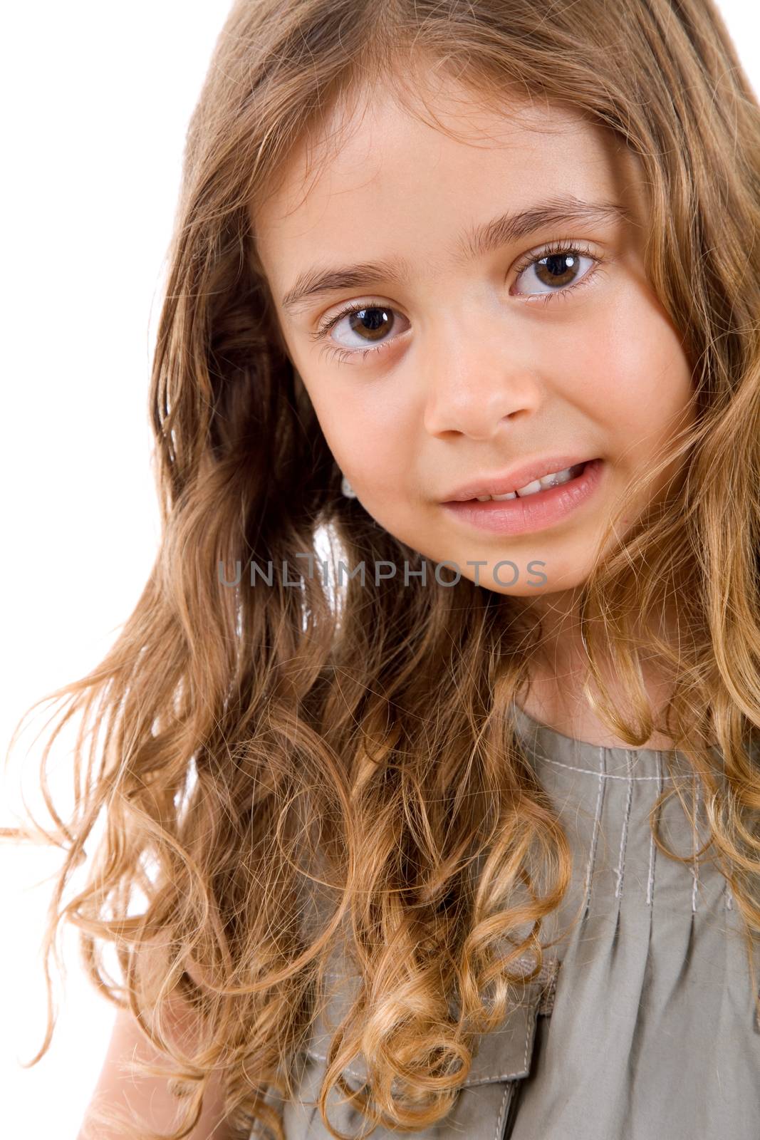 young happy girl portrait, isolated on white