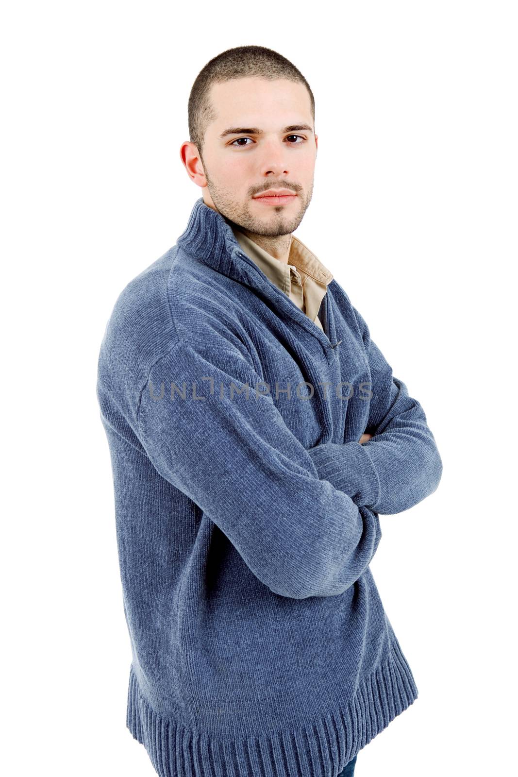 young casual man portrait, isolated on white