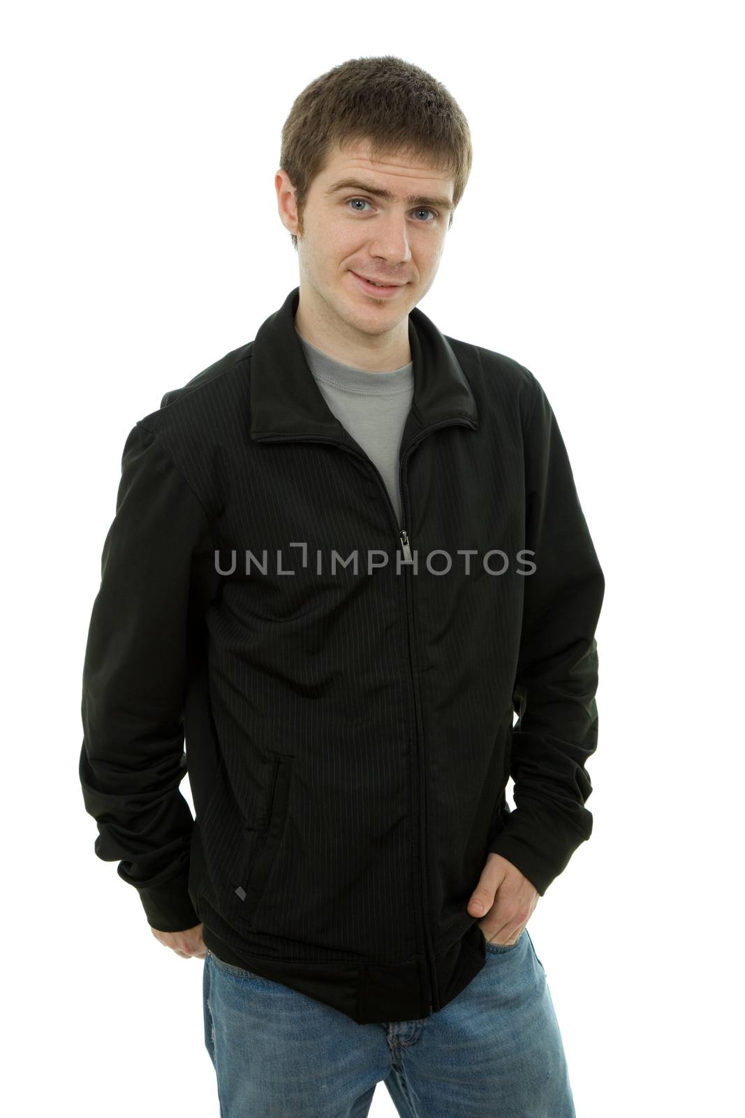 young casual man portrait, isolated on white