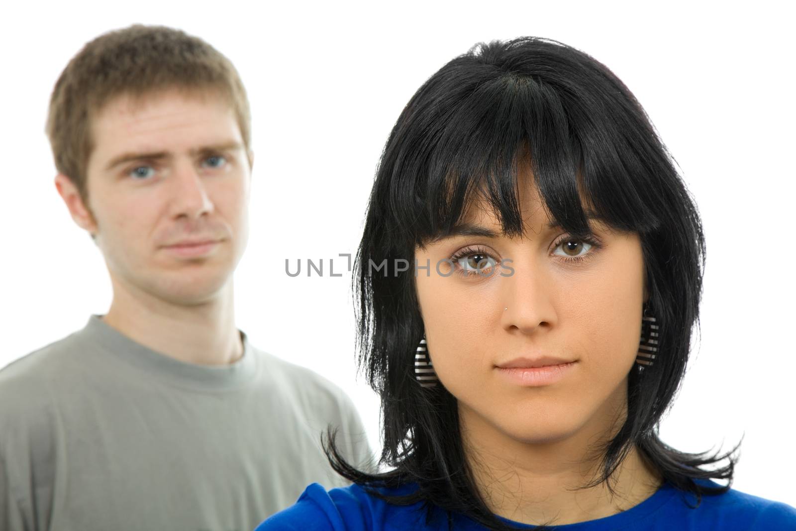 young casual couple together, isolated on white background