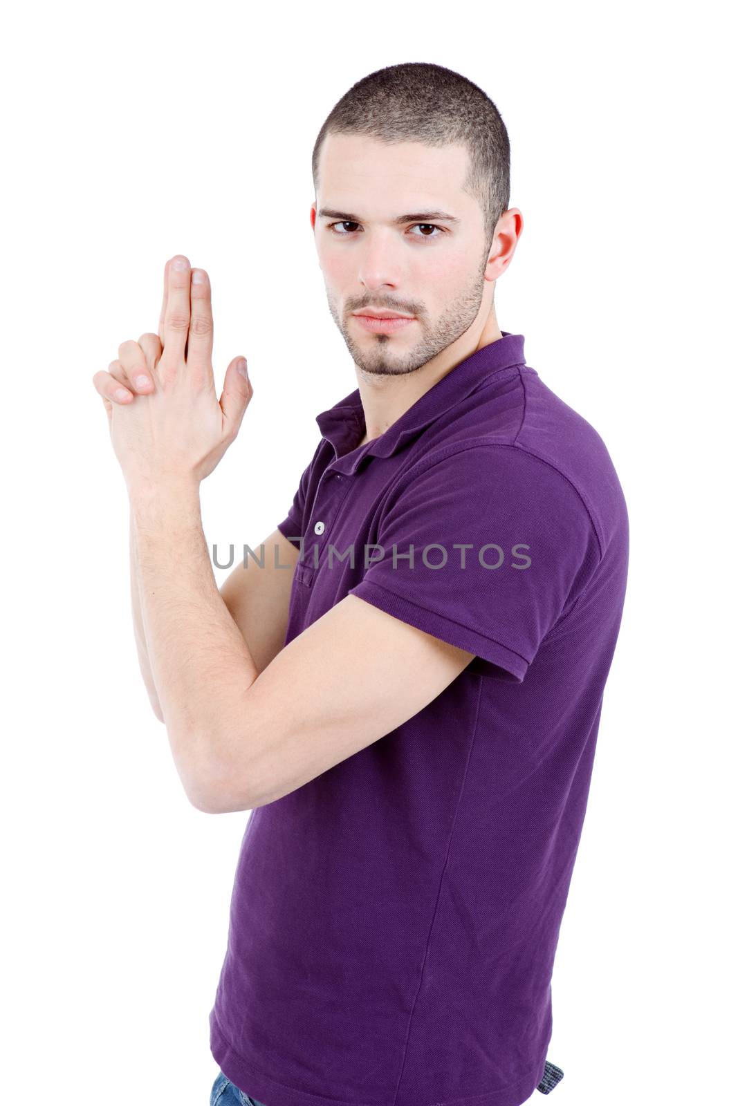 young casual man portrait, isolated on white