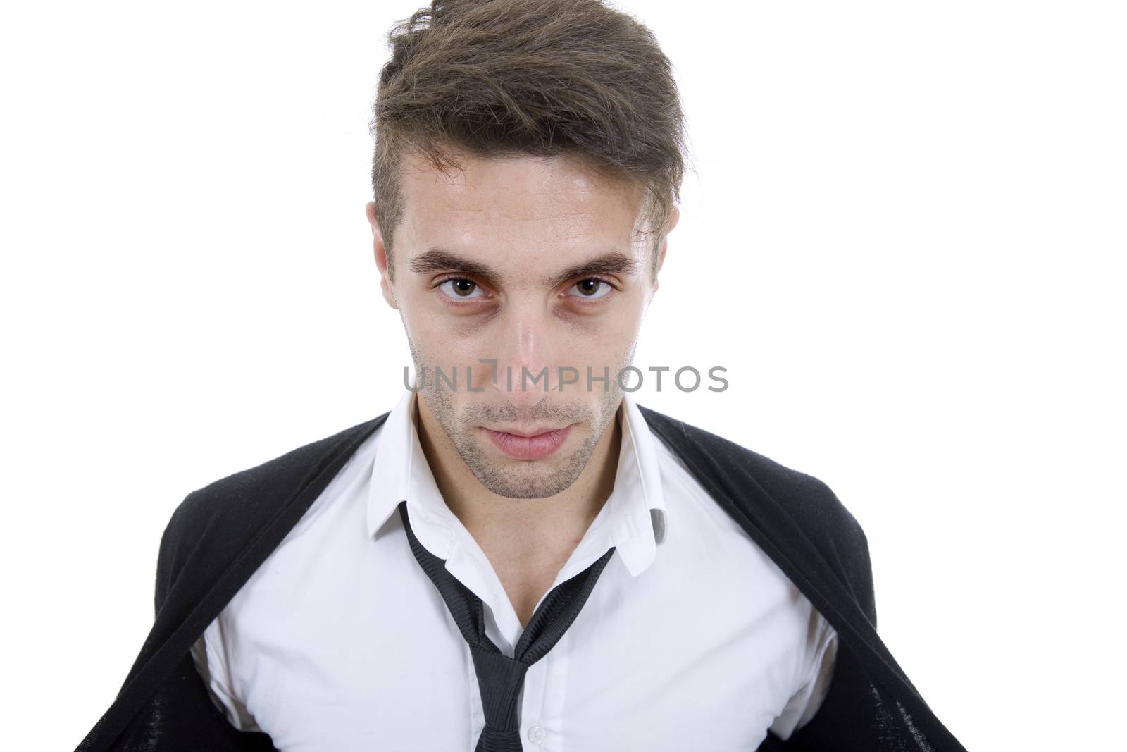 young casual man portrait, isolated on white