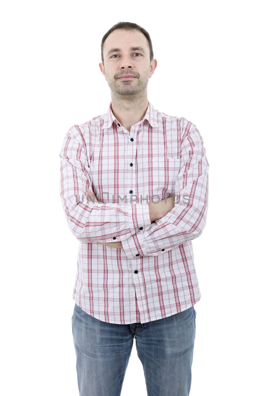 young casual man portrait, isolated on white