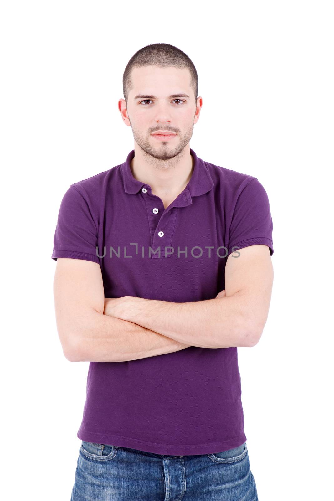 young casual man portrait, isolated on white