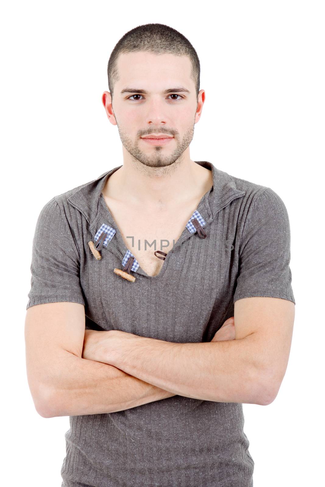 young casual man portrait, isolated on white