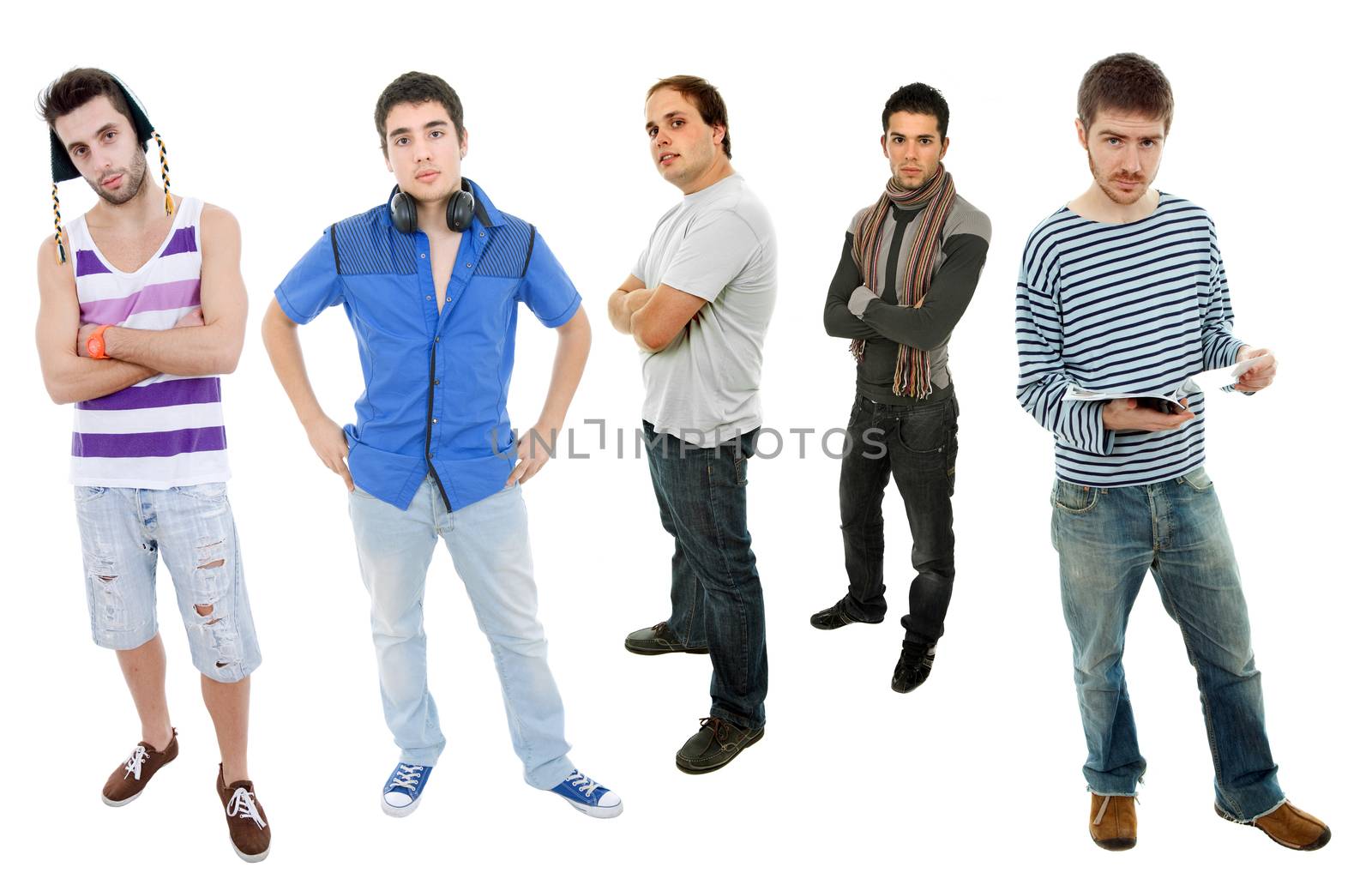 group of young men full body, isolated