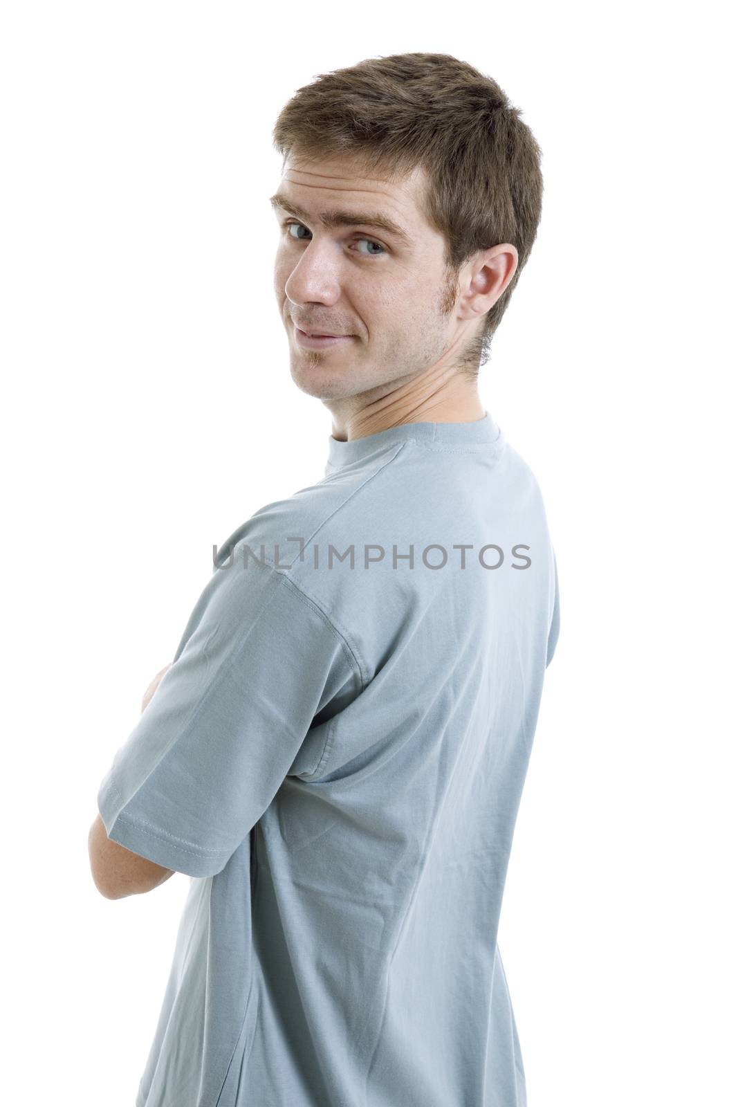 young casual man portrait, isolated on white