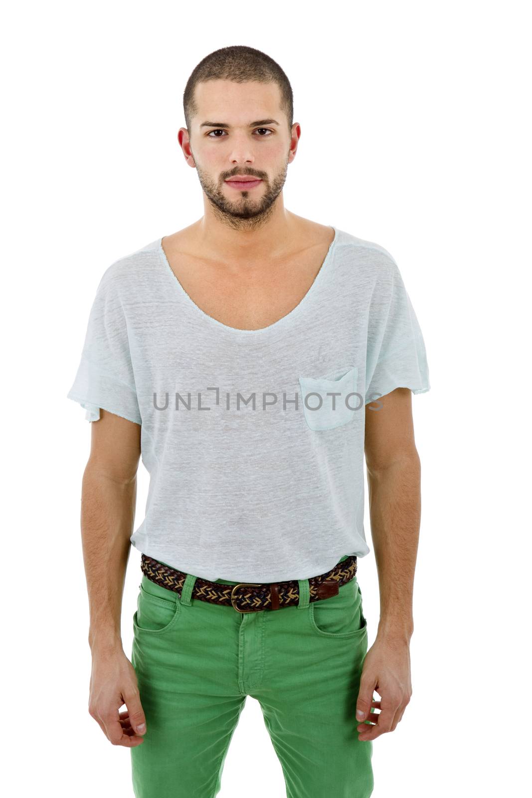 young casual man portrait, isolated on white