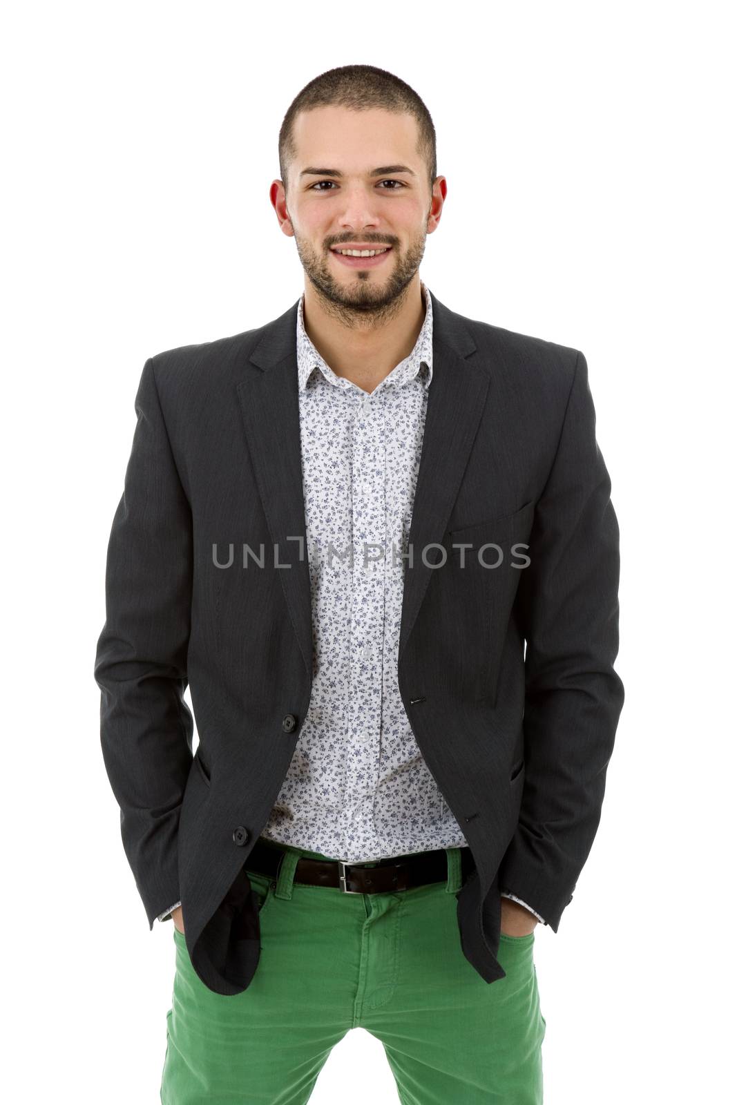 young casual man portrait, isolated on white