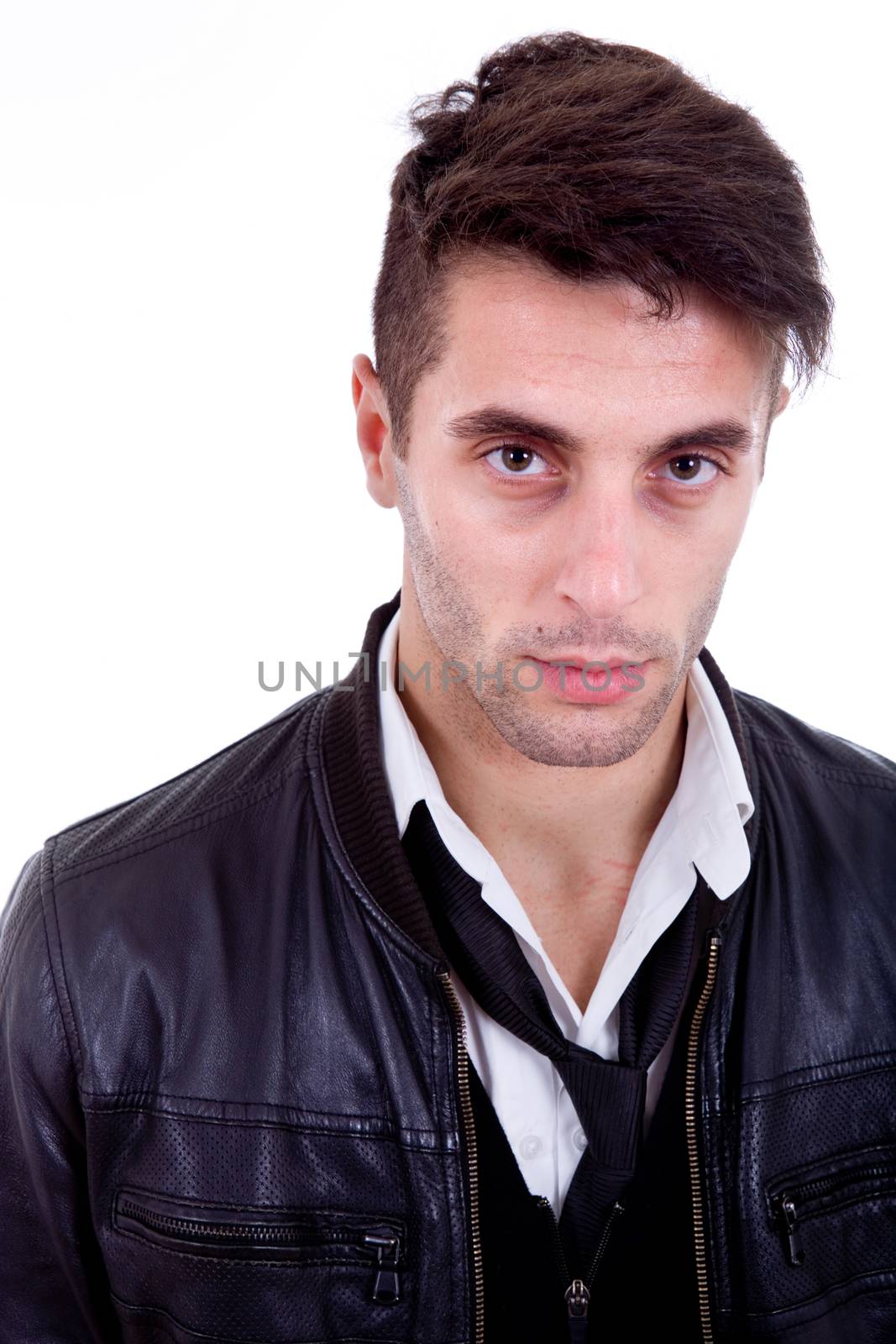 young casual man portrait, isolated on white