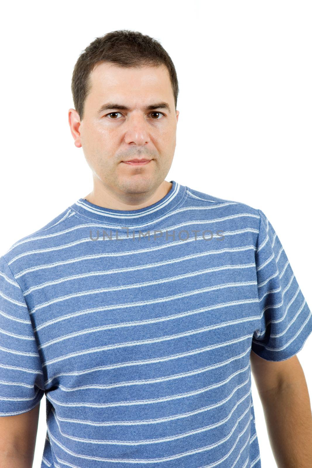 young casual man portrait, isolated on white