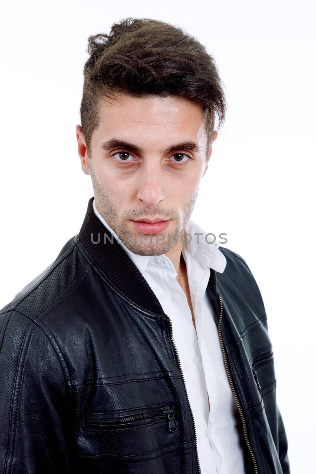 young casual man portrait, isolated on white