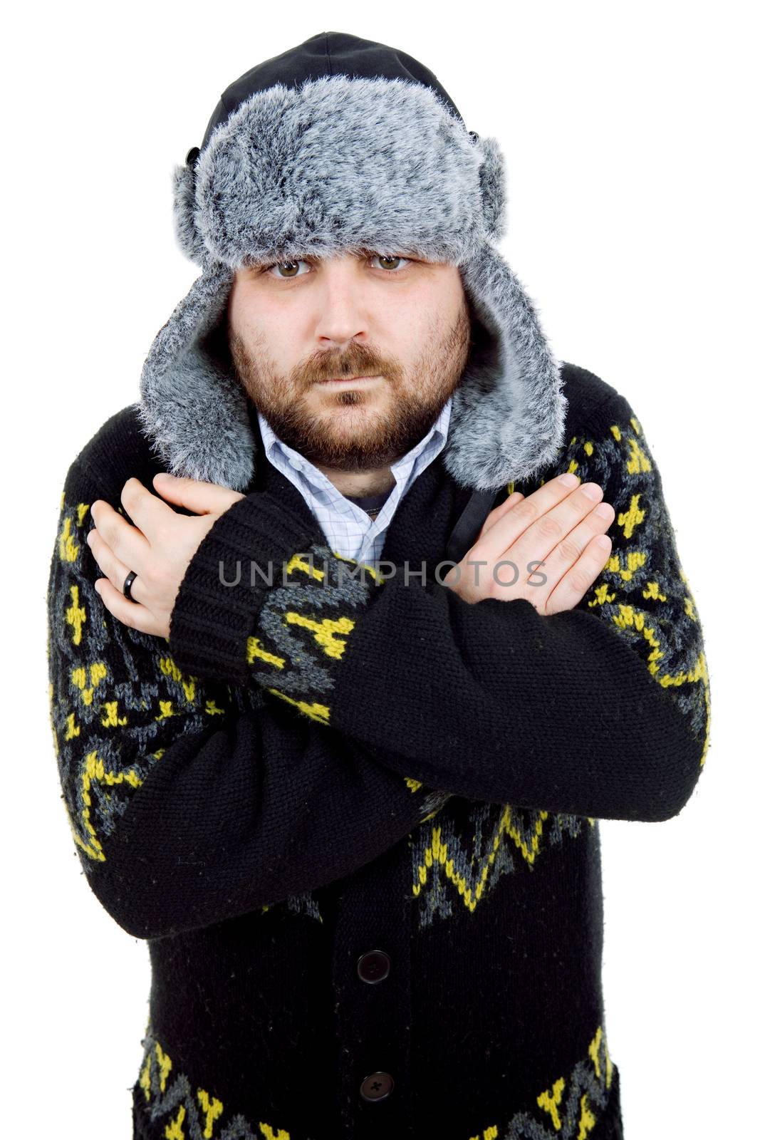 young casual man portrait with a russian hat