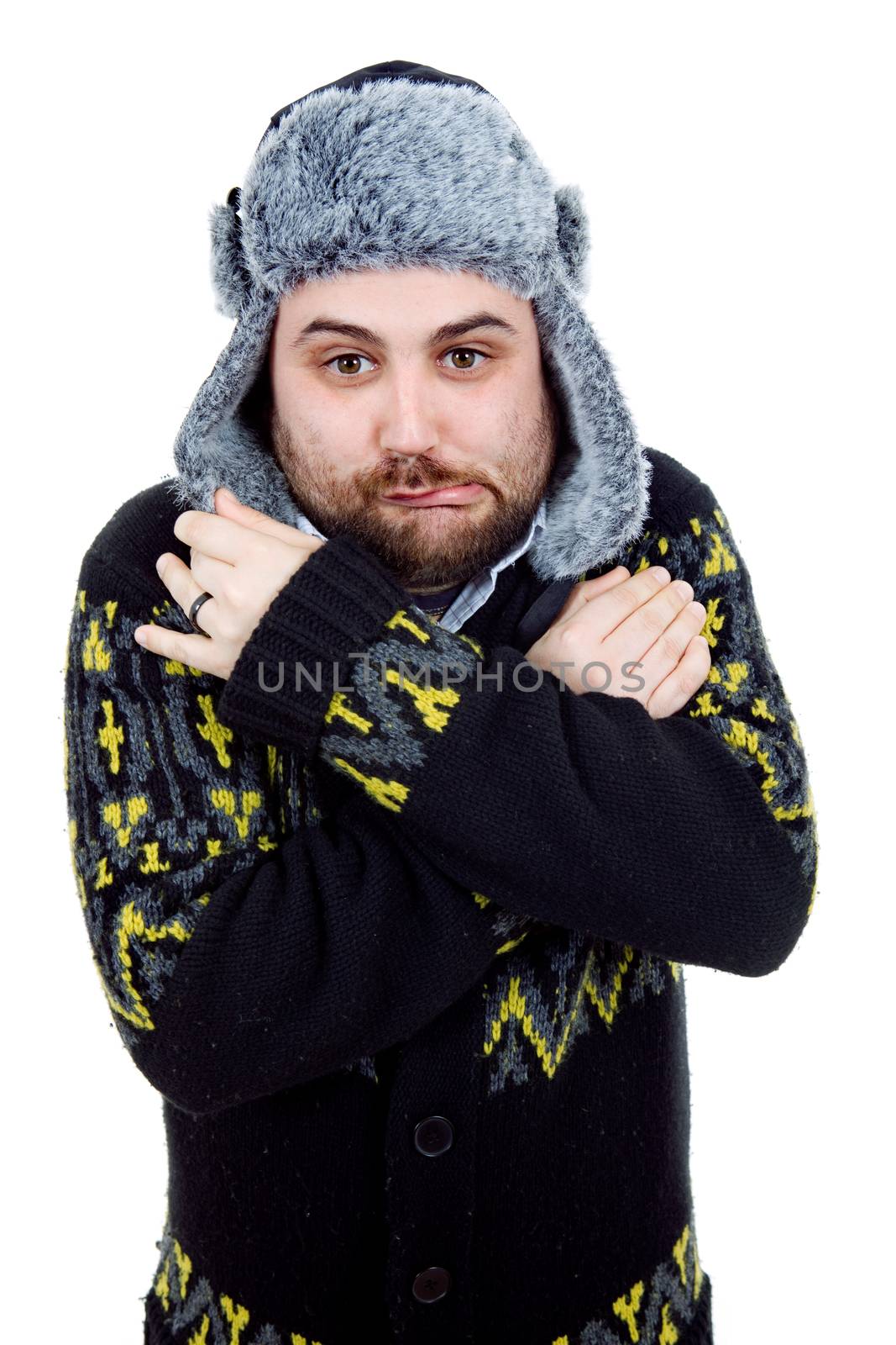 young casual man portrait with a russian hat