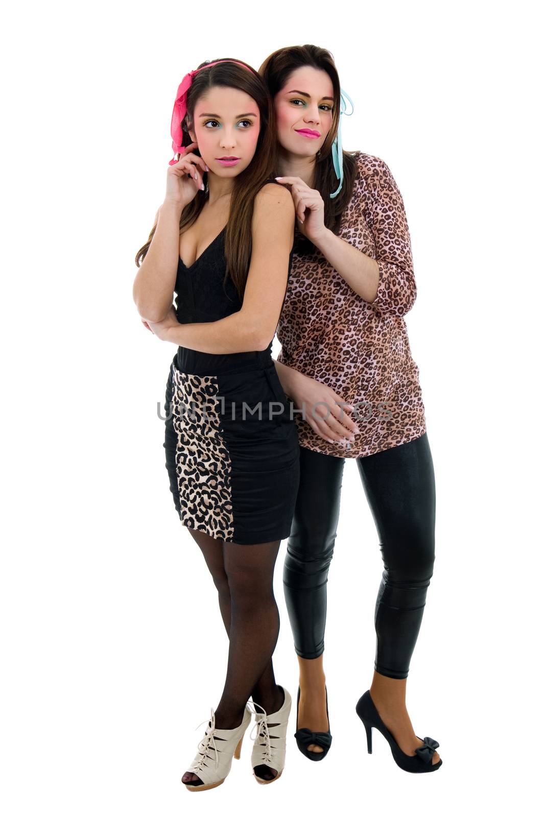 two young beautiful girls on a white background