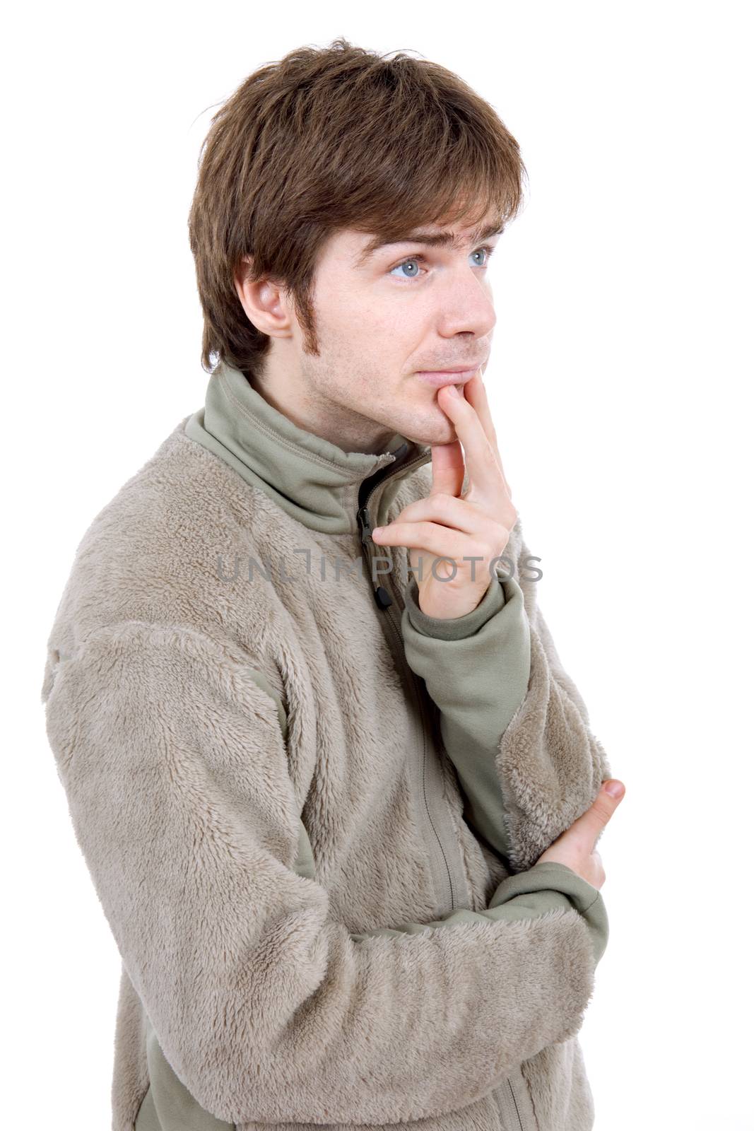 young casual man portrait, isolated on white