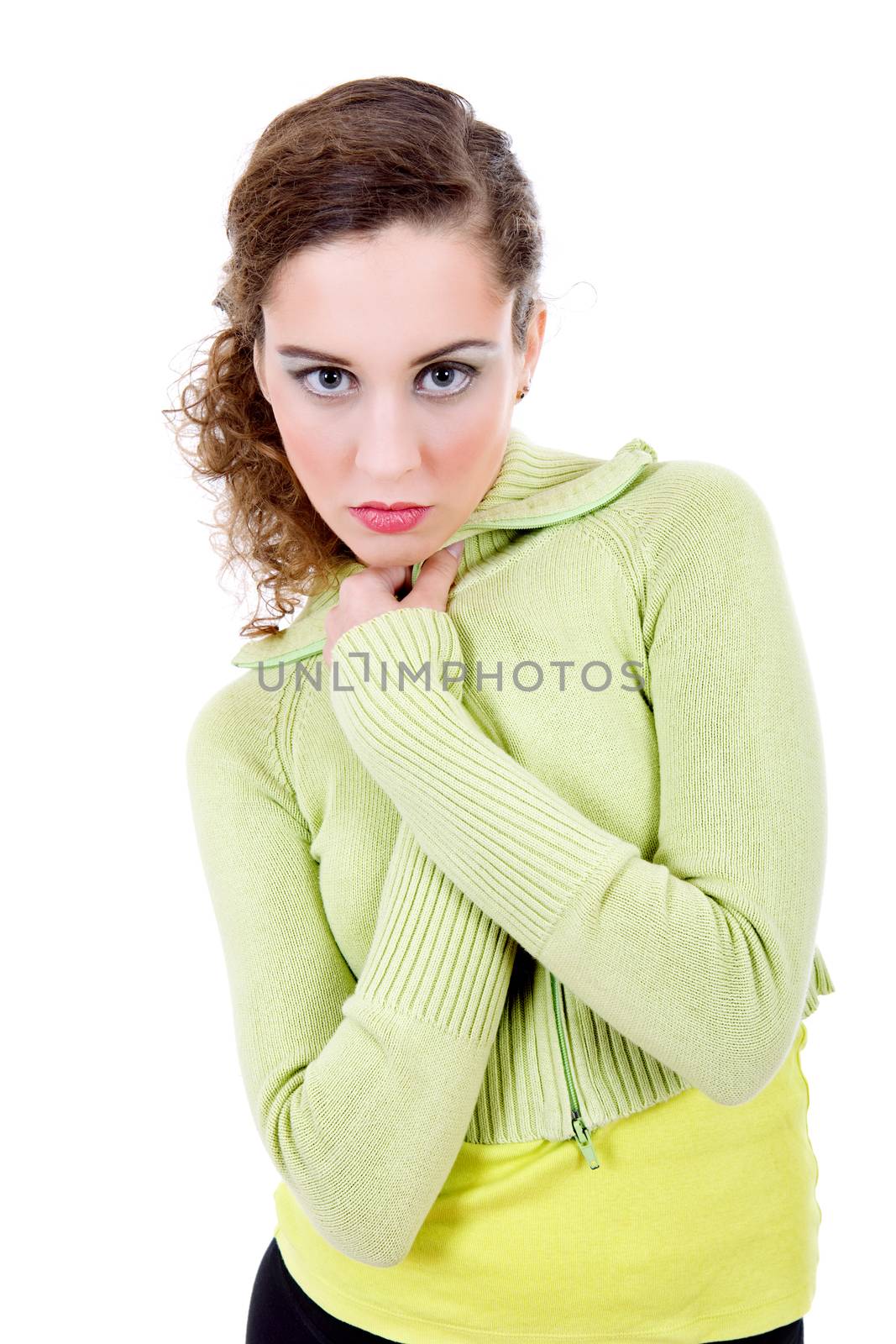 young casual beautiful woman, isolated in white