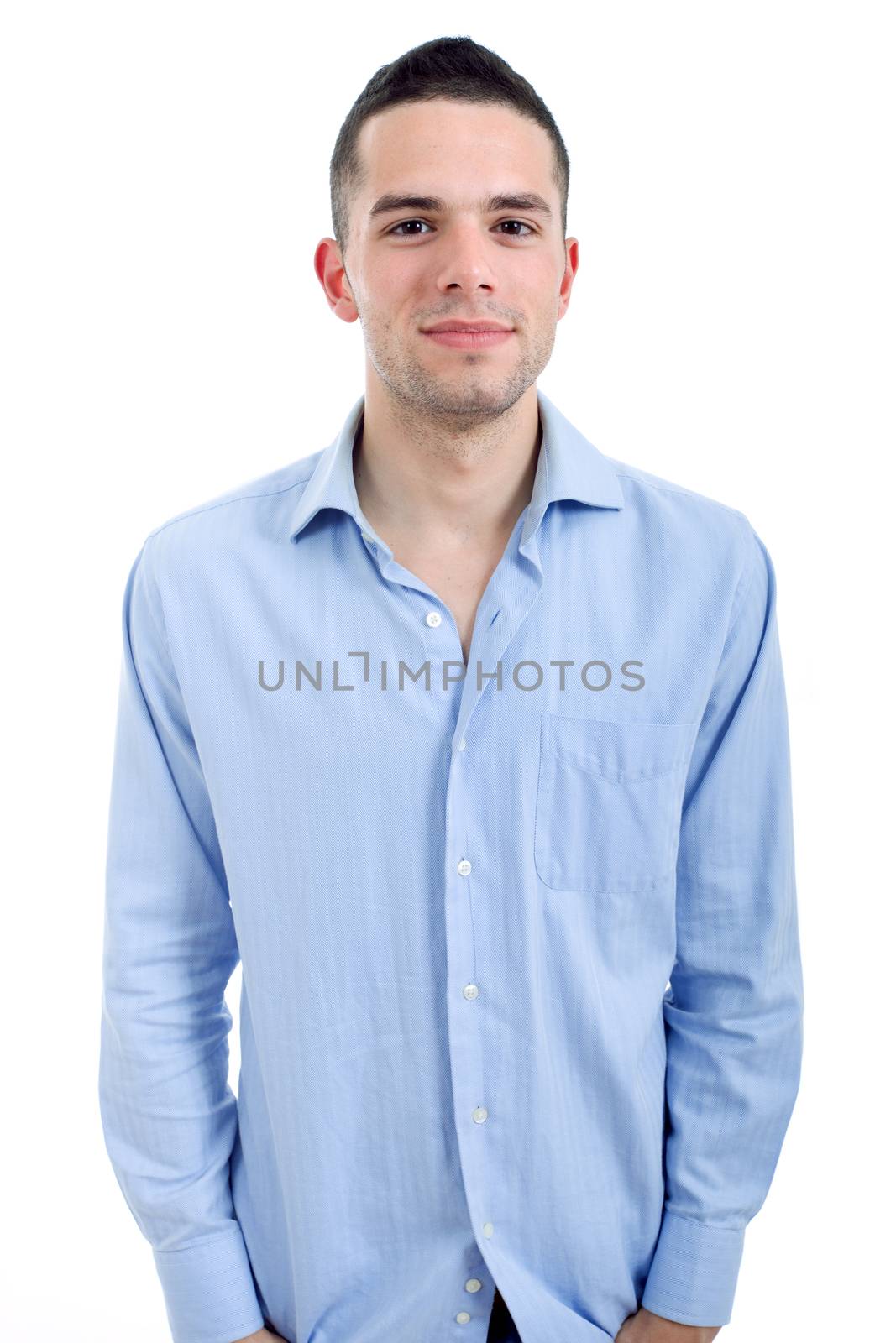 young casual man portrait, isolated on white