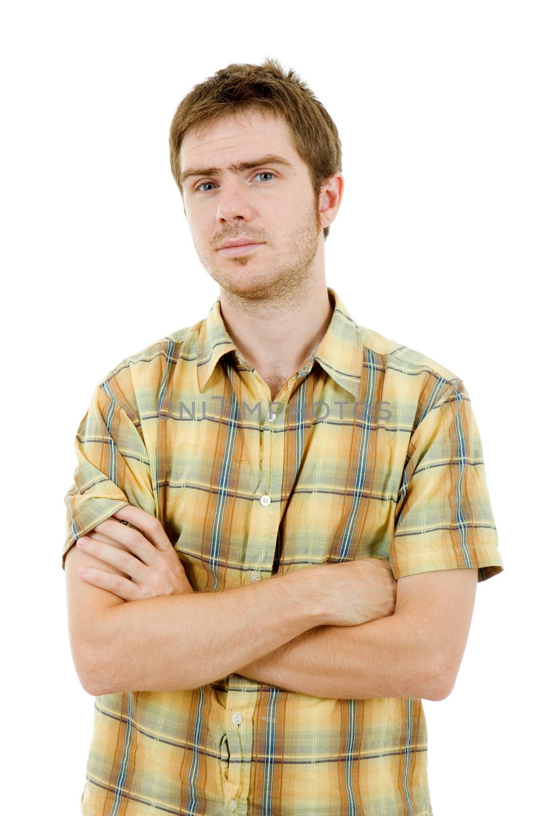 young casual man portrait, isolated on white