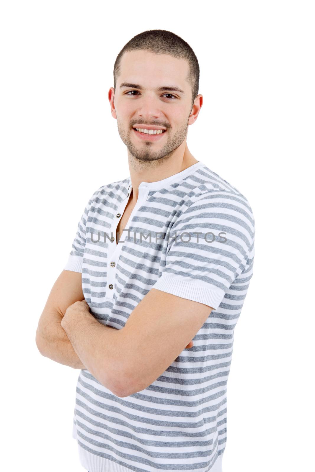 young casual happy man portrait, isolated on white