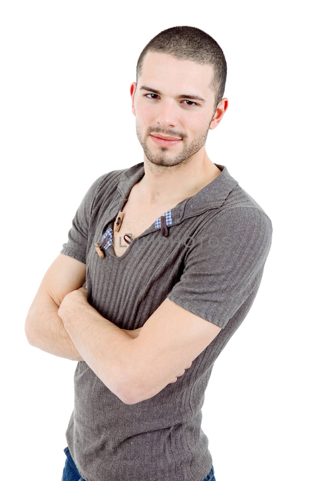 young casual man portrait, isolated on white