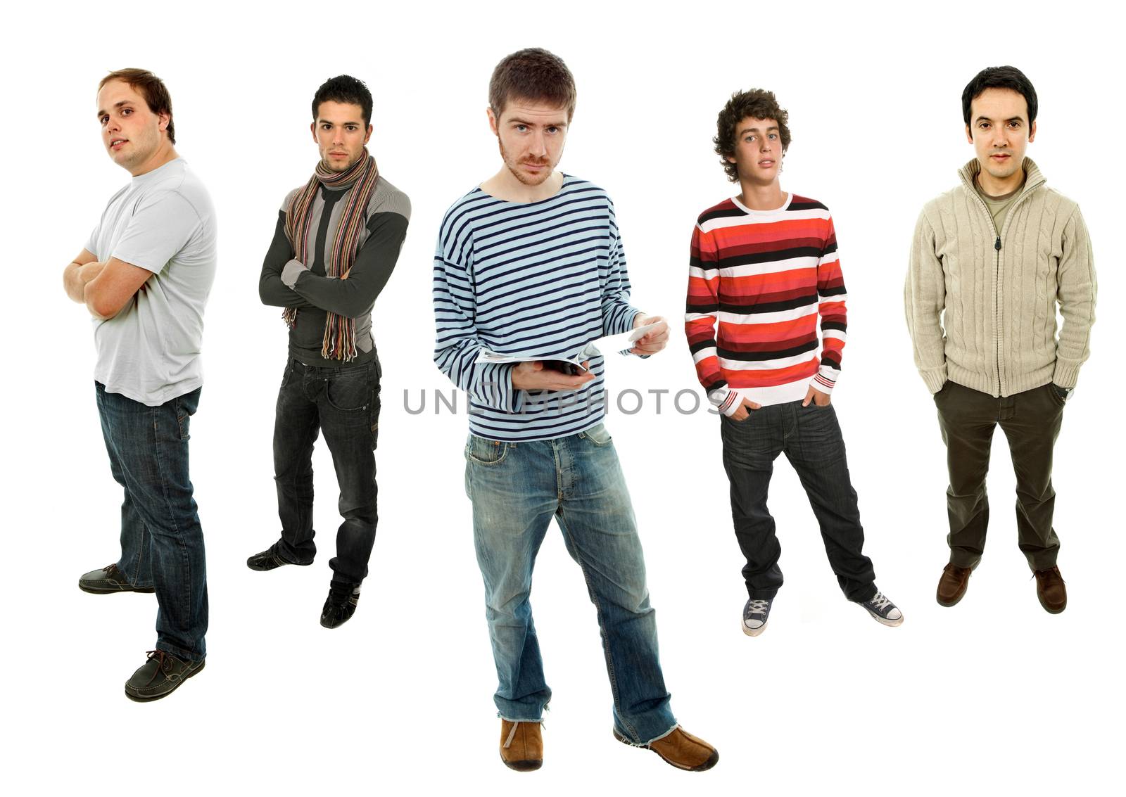 group of young men full body, isolated