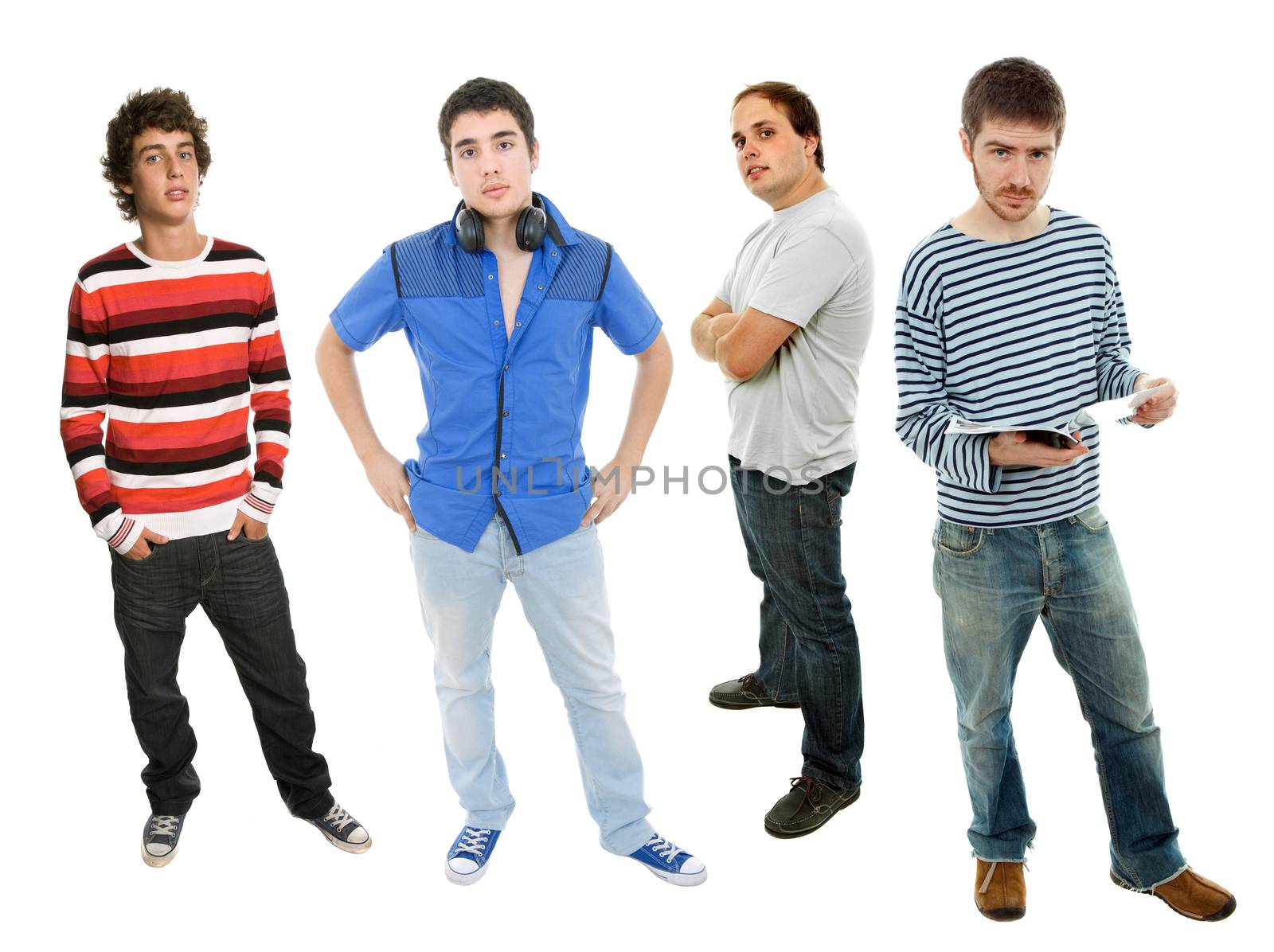 group of young men full body, isolated