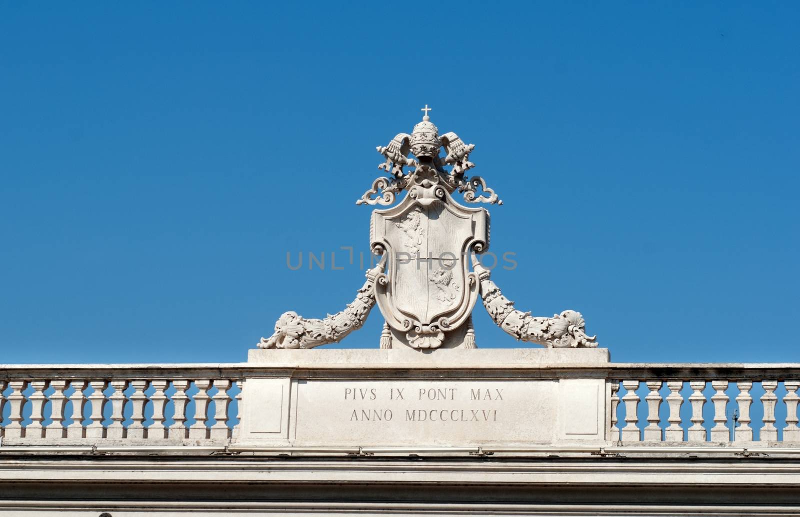 Stone parapet decorated with ornaments, Rome, Italy