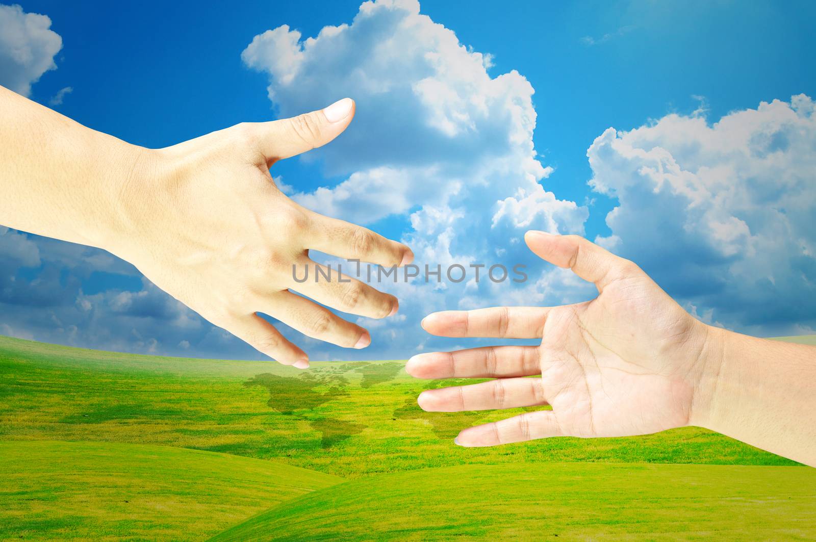 Two female hands about to shake hands, over white background 