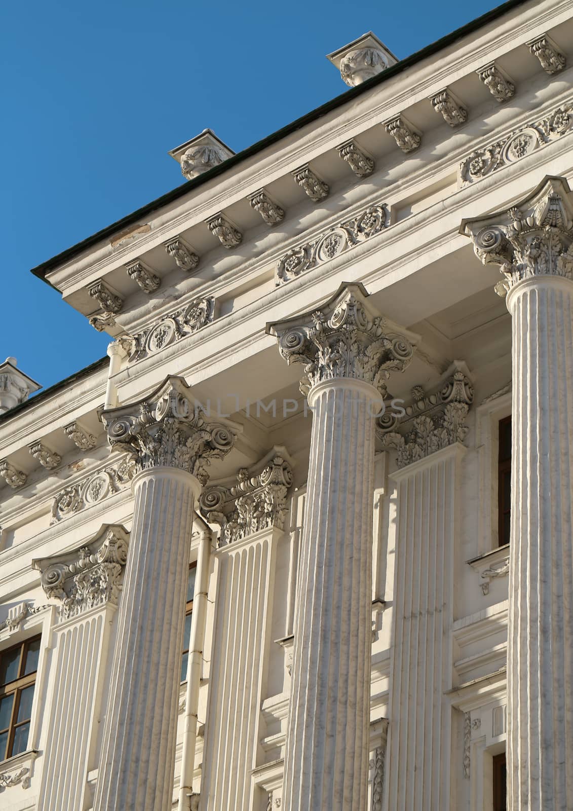 Historic building photographed close up against the sky