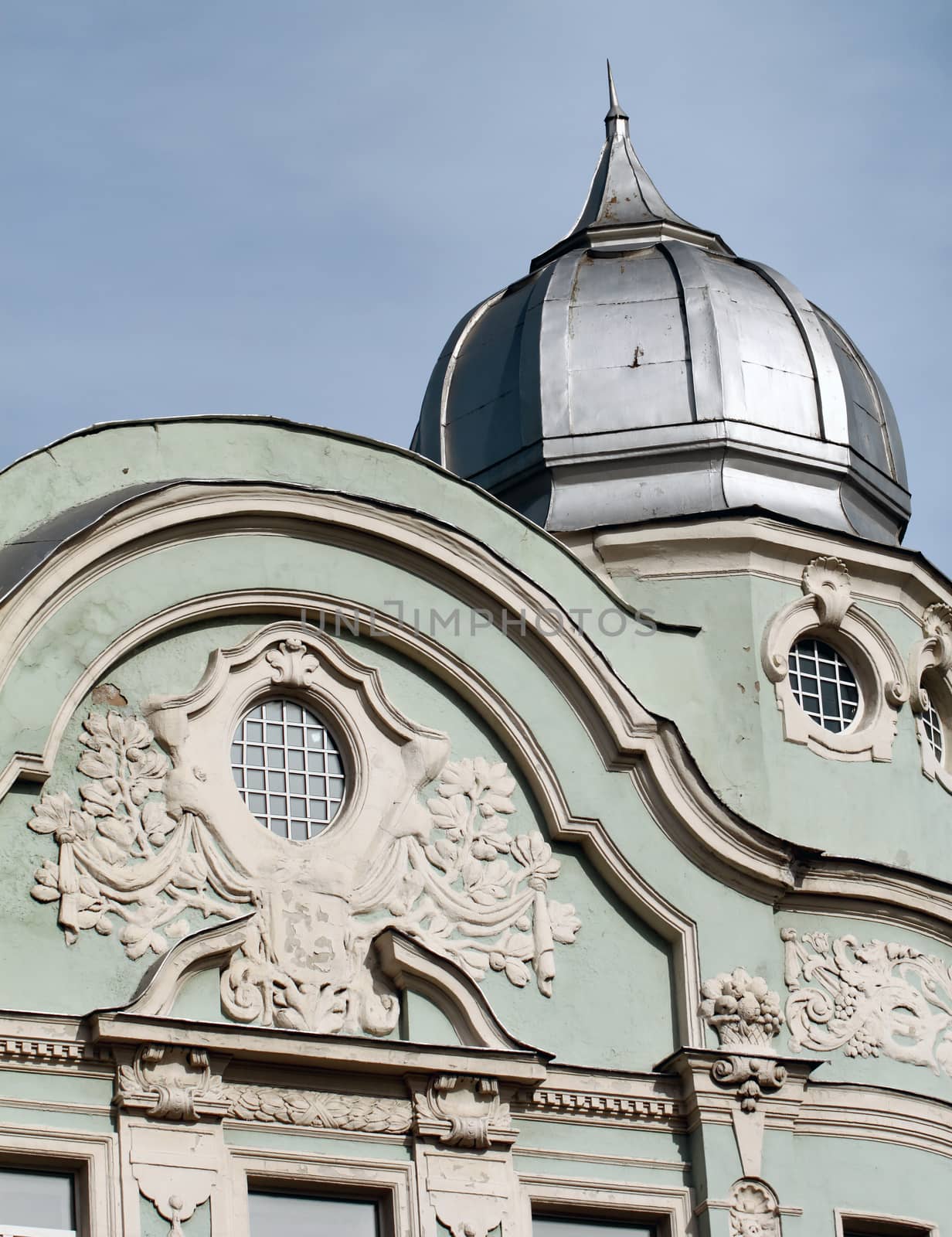 Historic building photographed close up against the sky