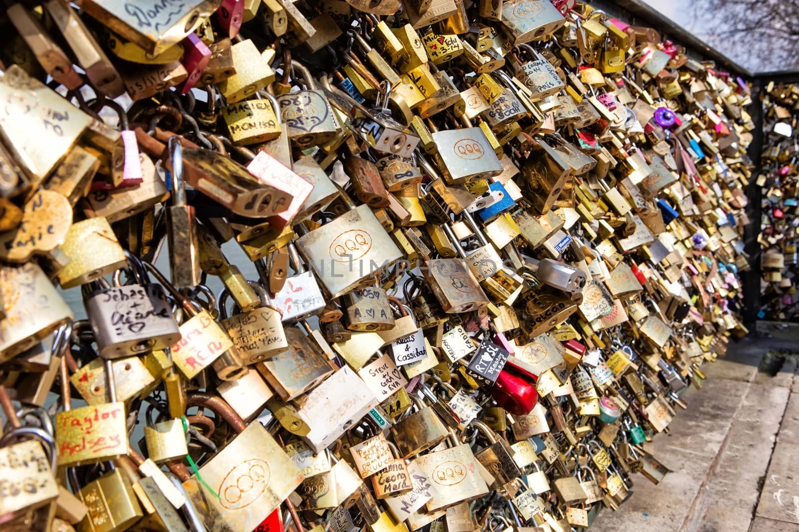 Love padlocks, a tradition of the romantic Paris, representing eternal love of the couples
