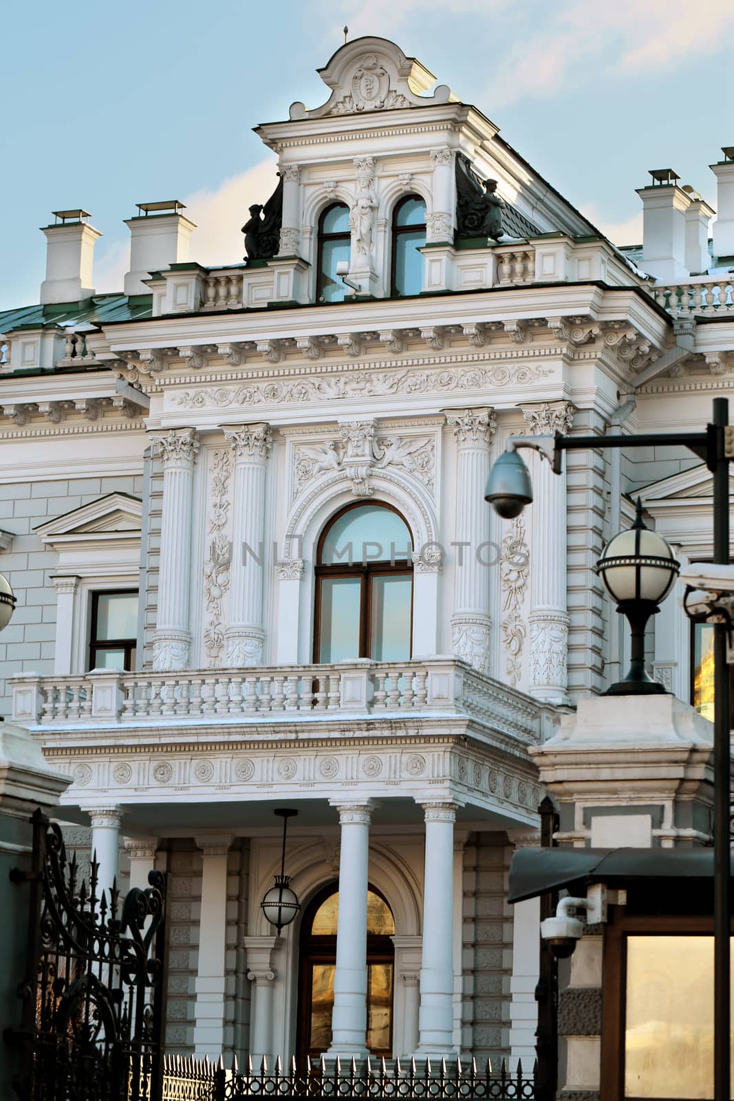 Historic building photographed close up against the sky