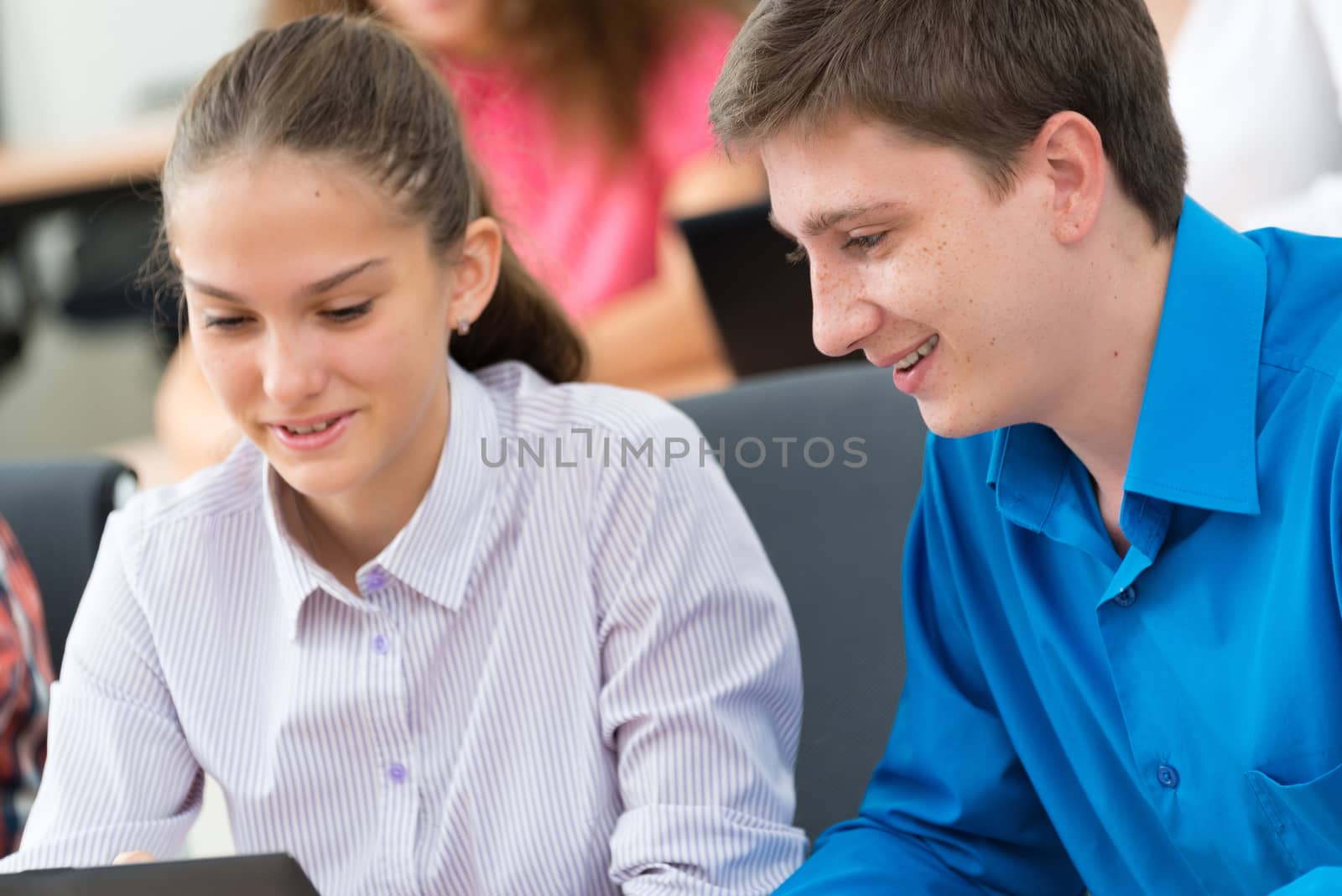 portrait of students in the classroom, teaching at the University of