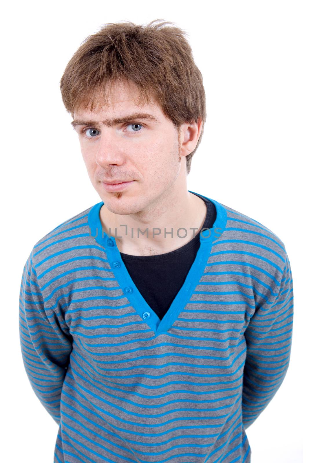 young casual man portrait, isolated on white