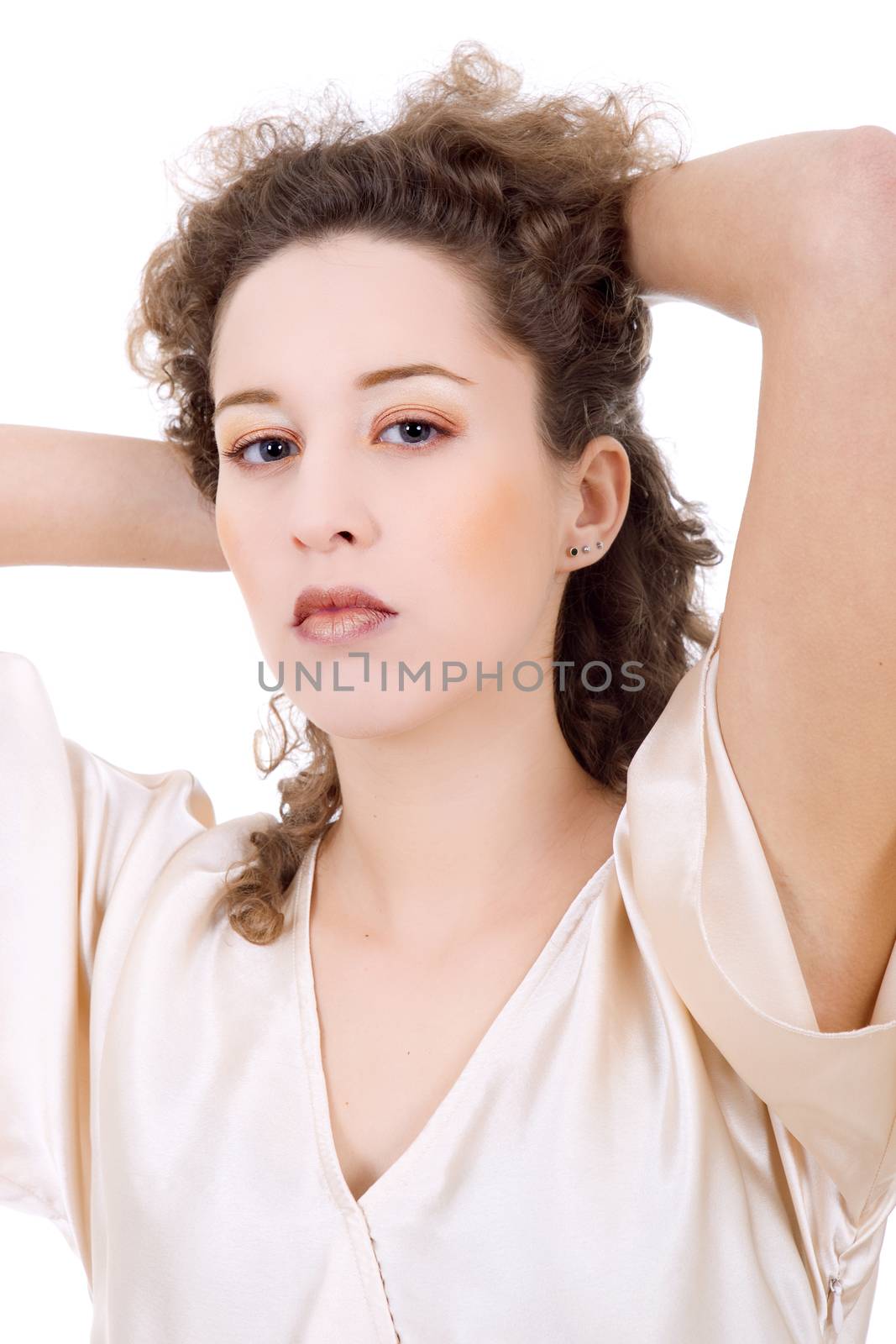 young casual beautiful woman, isolated in white