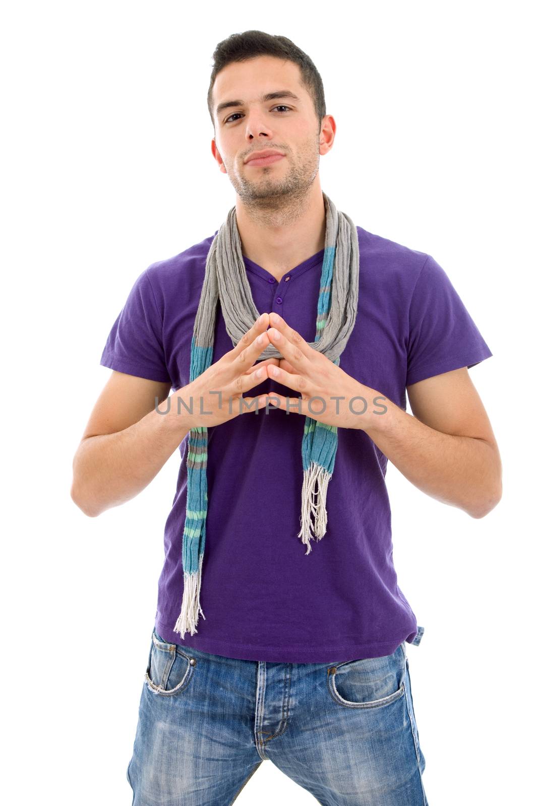 young casual happy man portrait, isolated on white