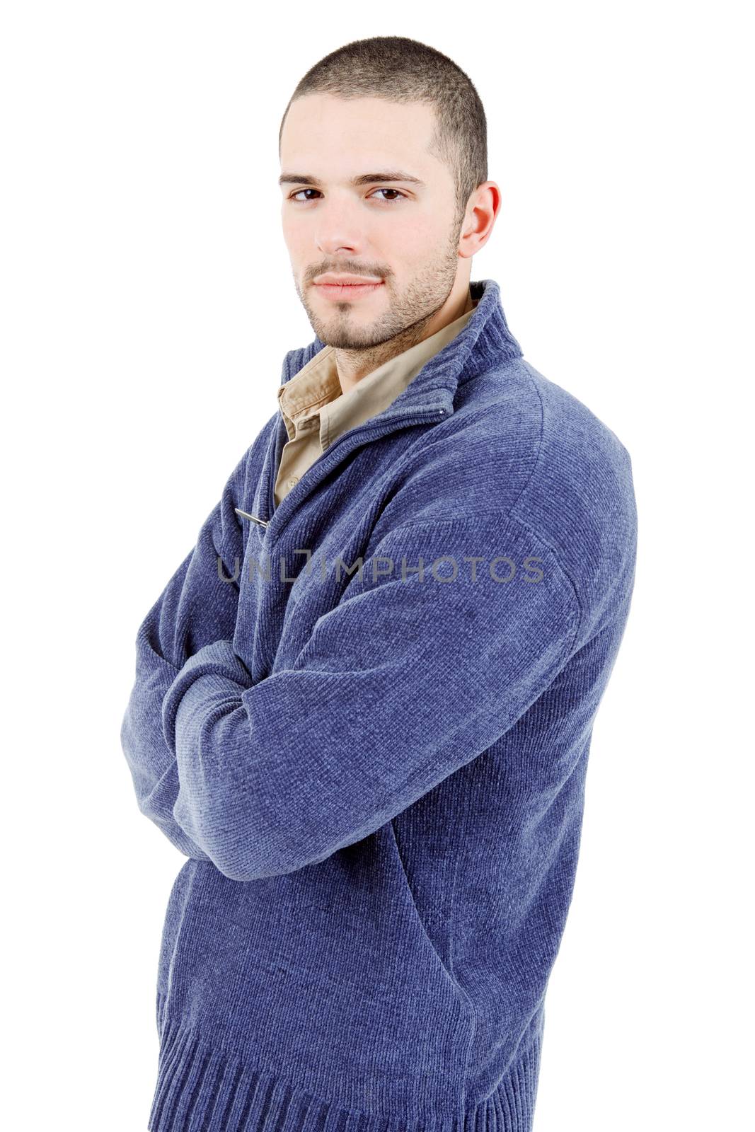 young casual man portrait, isolated on white