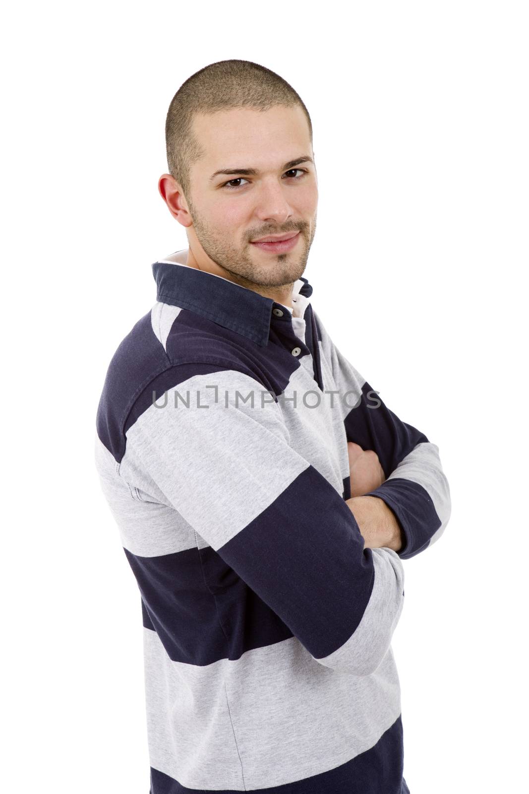 young casual man portrait, isolated on white